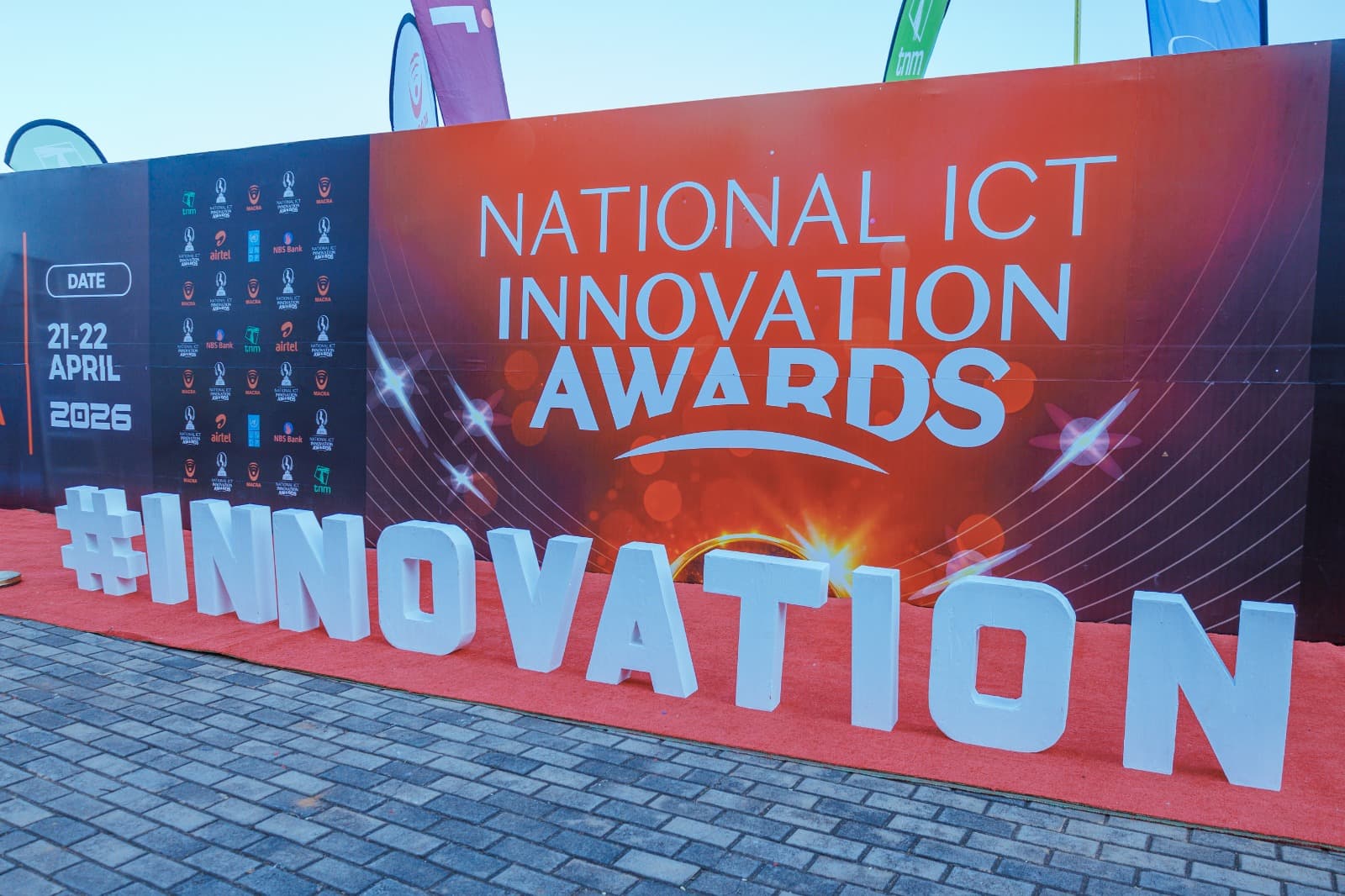 Outdoor event backdrop with #INNOVATION lettering